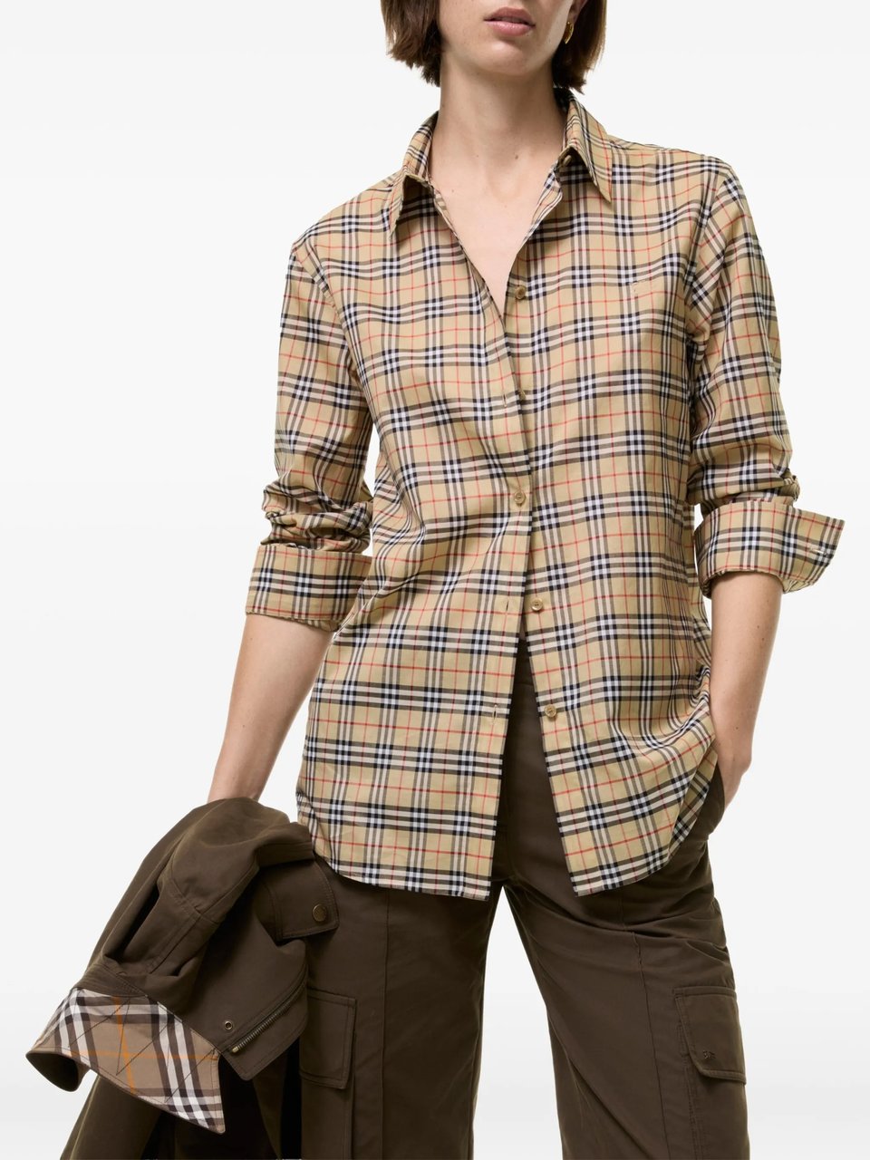 Burberry Check Pattern Pointed Collar Shirt Bruin