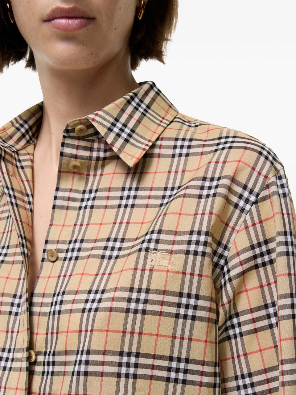 Burberry Check Pattern Pointed Collar Shirt Bruin