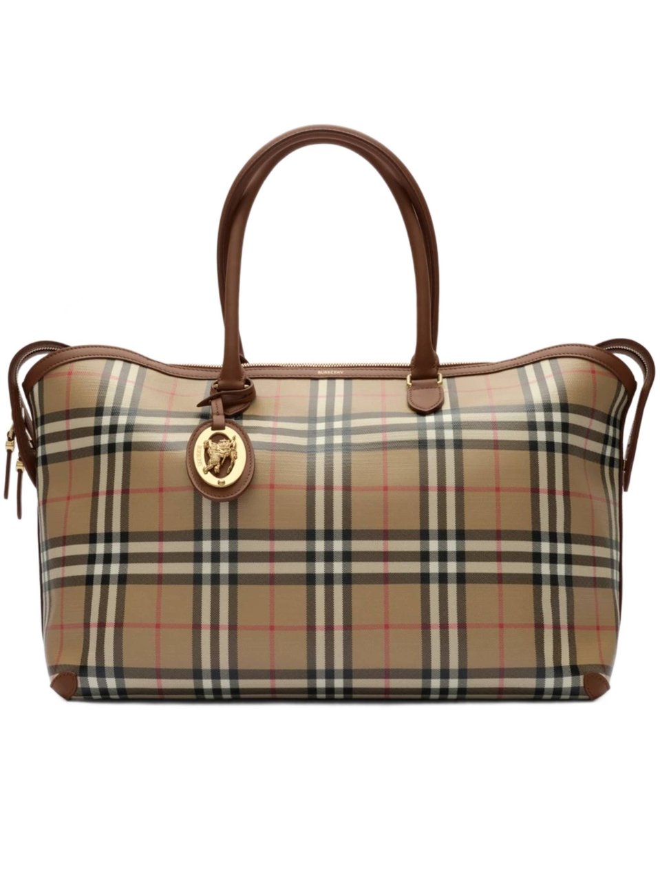 Burberry Media Check Rectangular Tote Bag Grijs