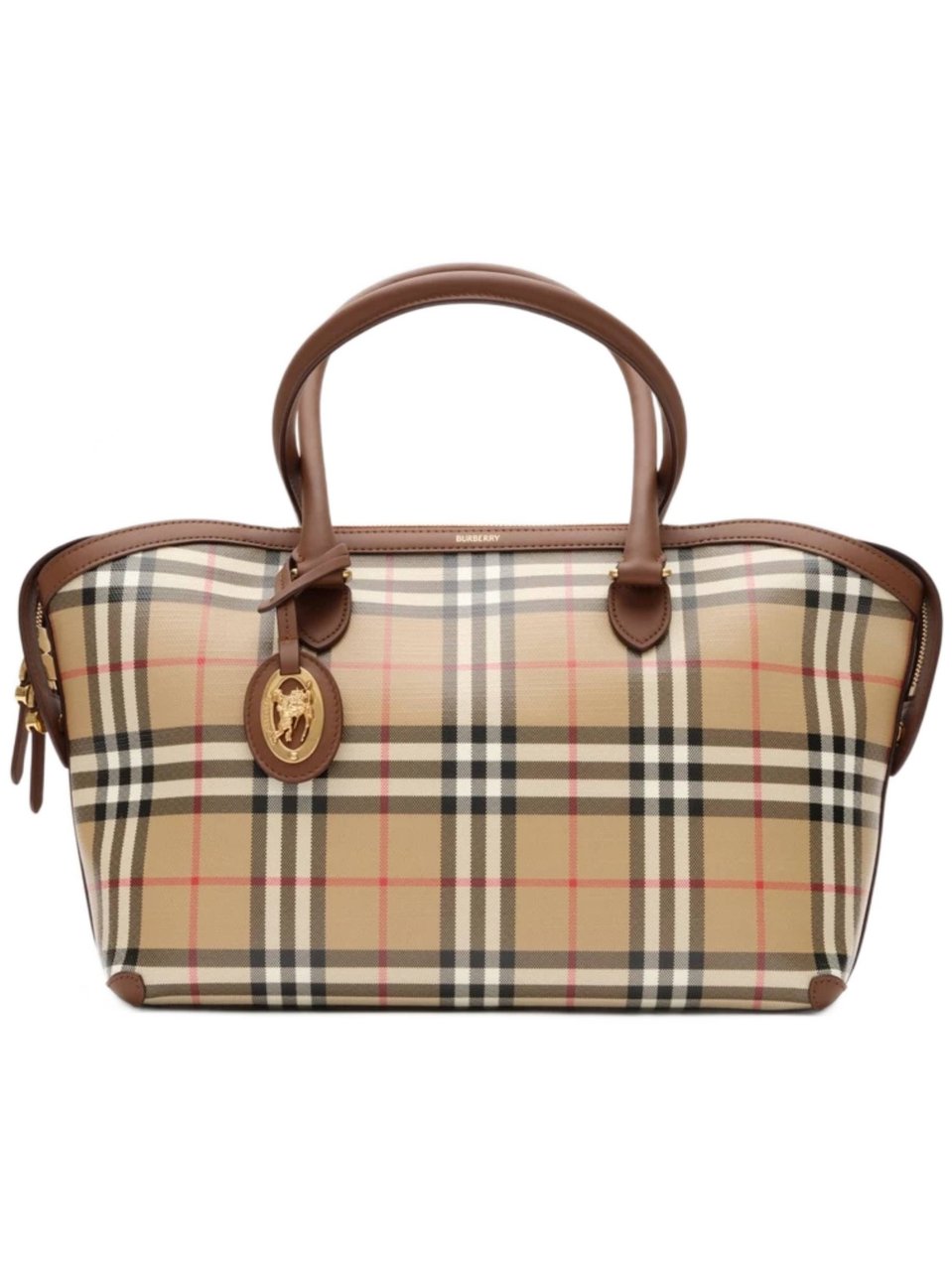 Burberry Small Check Tote Bag With Gold-Tone Zip Closure Neutraal