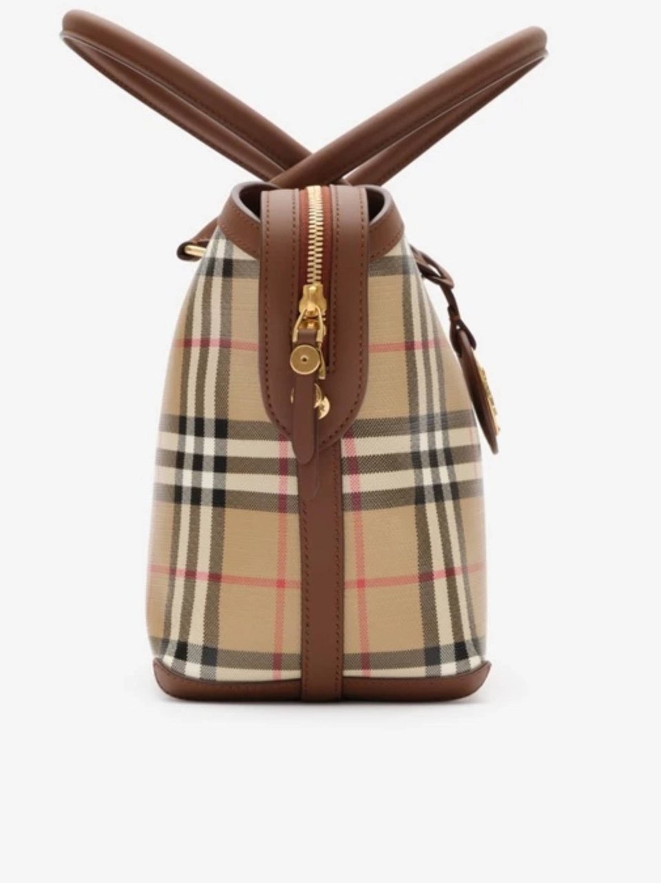 Burberry Small Check Tote Bag With Gold-Tone Zip Closure Neutraal
