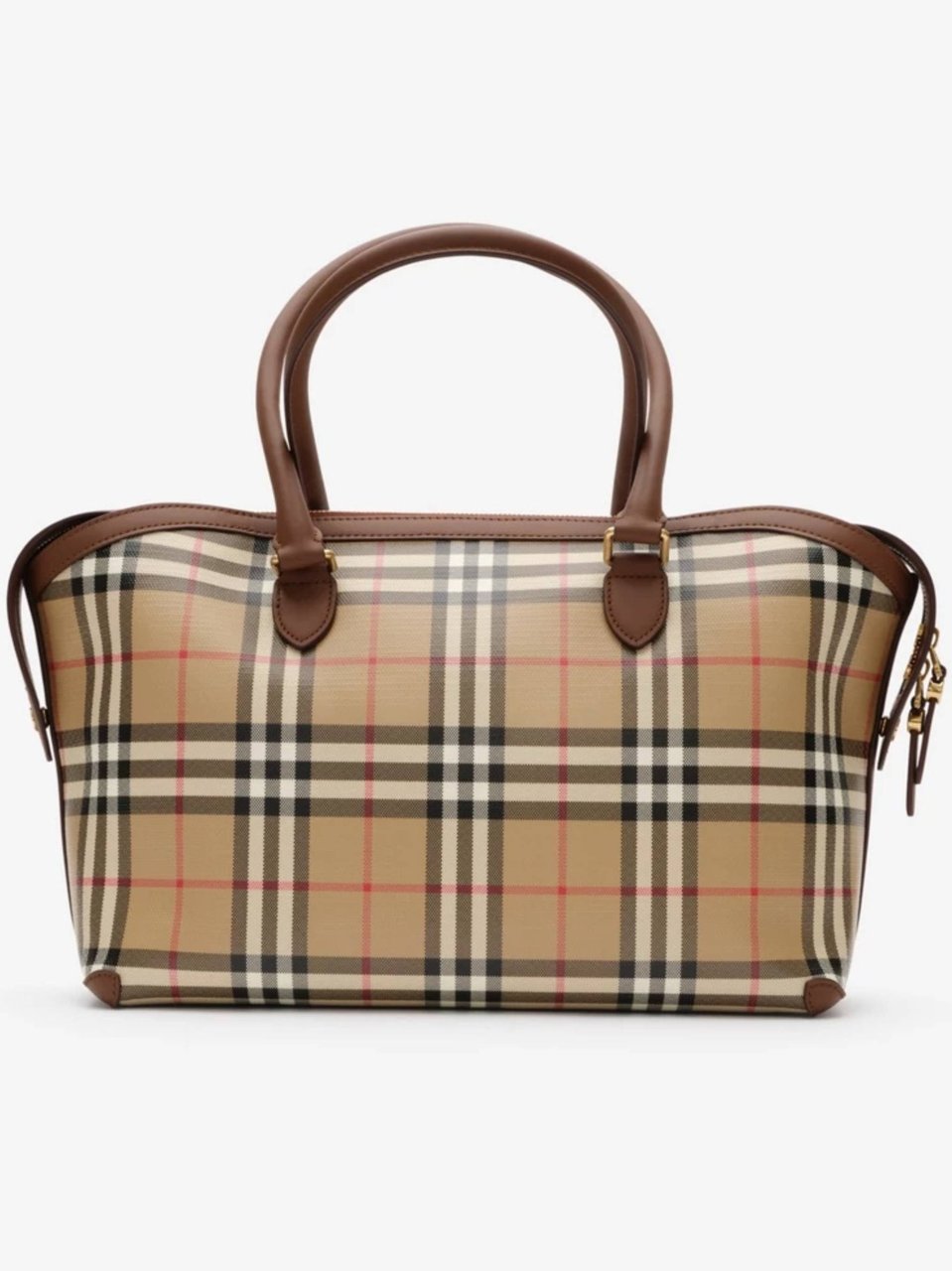 Burberry Small Check Tote Bag With Gold-Tone Zip Closure Neutraal