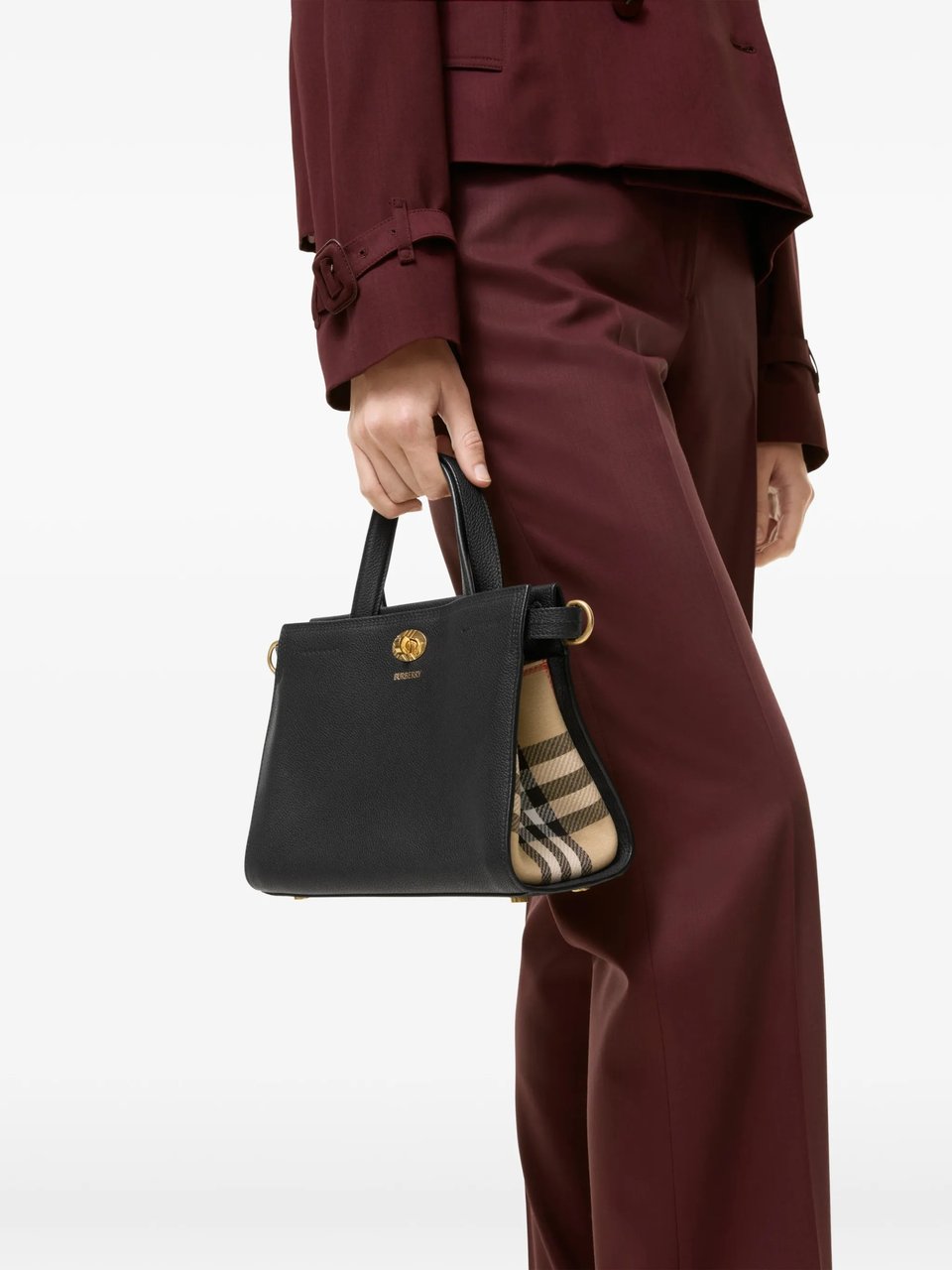 Burberry Structured Tote Bag With Cotswolds Mini Check Accents Zwart