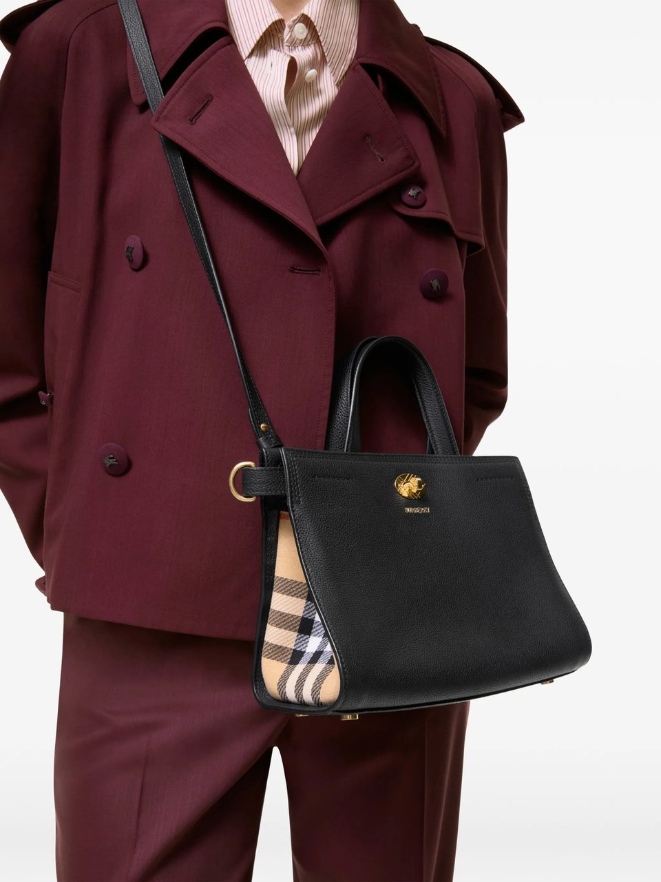 Burberry Structured Tote Bag With Cotswolds Mini Check Accents Zwart