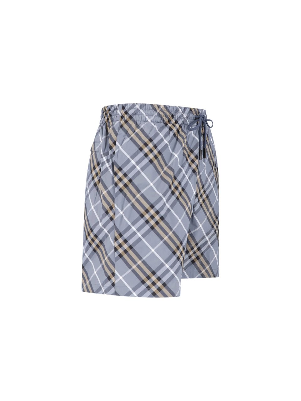 Burberry Blue Check Drawstring Straight Swim Shorts Blauw