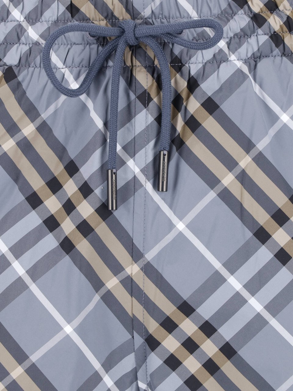 Burberry Blue Check Drawstring Straight Swim Shorts Blauw