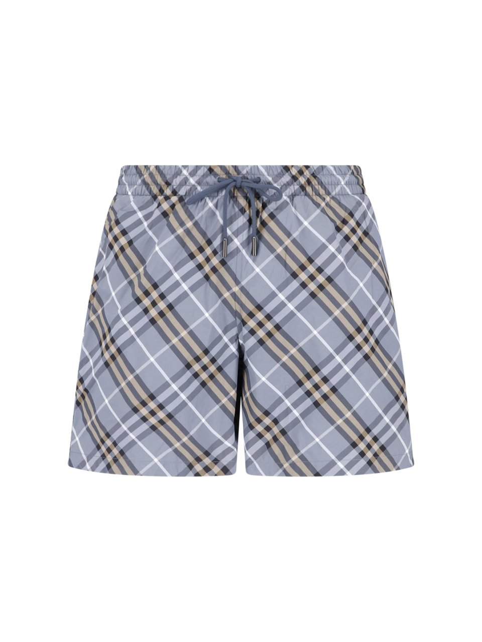 Burberry Blue Check Drawstring Straight Swim Shorts Blauw
