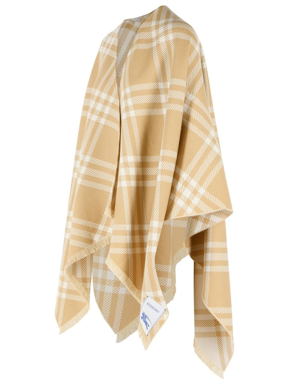 Burberry 'Check Tribar' Beige Wool And Silk Cape Neutraal