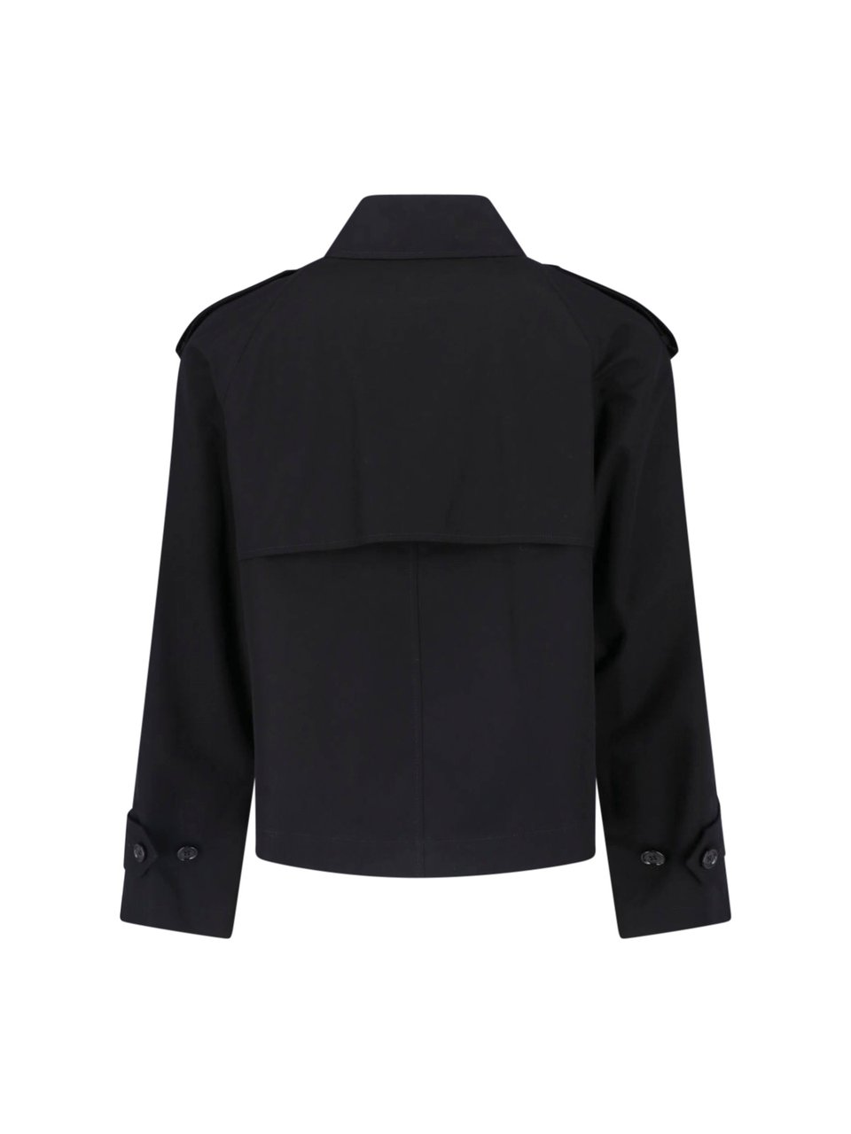 Burberry Cropped Double-Breasted Jacket With Distinctive Check Lining Zwart