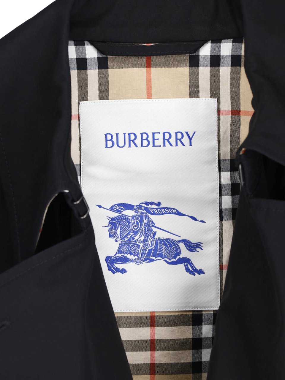 Burberry Cropped Double-Breasted Jacket With Distinctive Check Lining Zwart