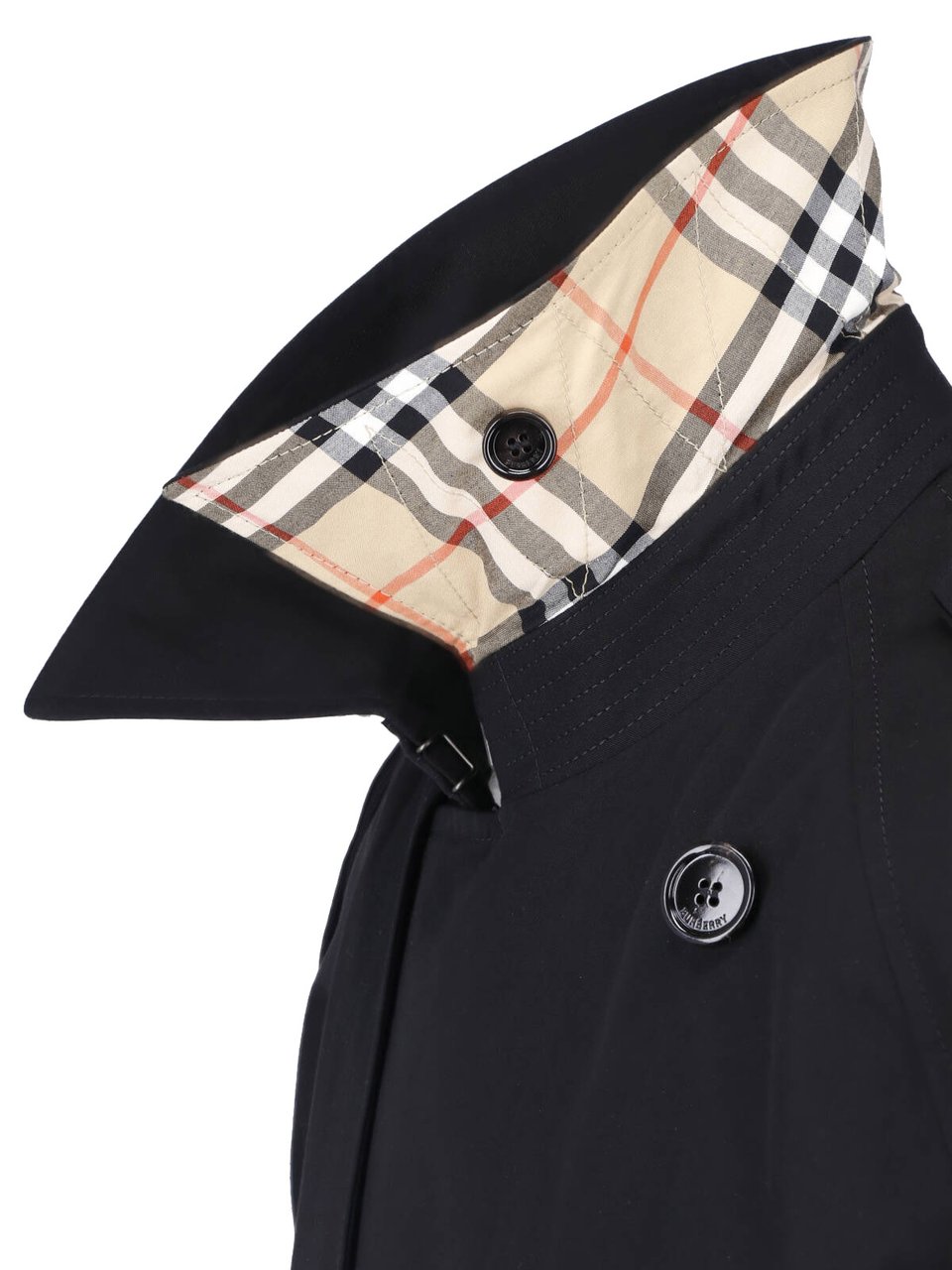 Burberry Cropped Double-Breasted Jacket With Distinctive Check Lining Zwart