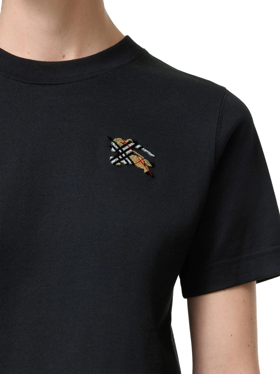 Burberry Black T-Shirt Embroidered Patch Top Zwart