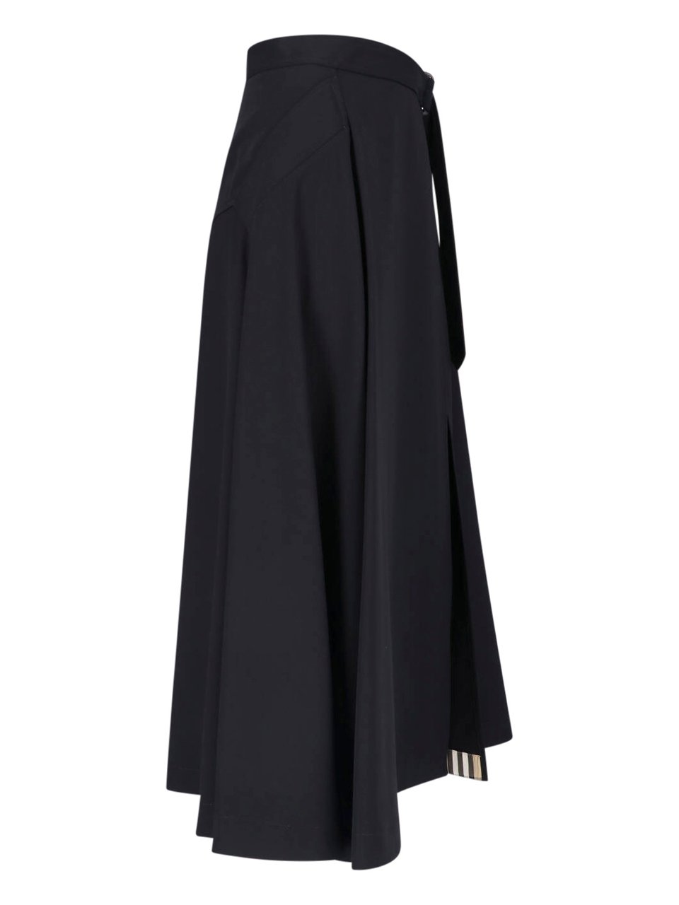 Burberry Black Check Hem Wool Maxi Skirt Zwart