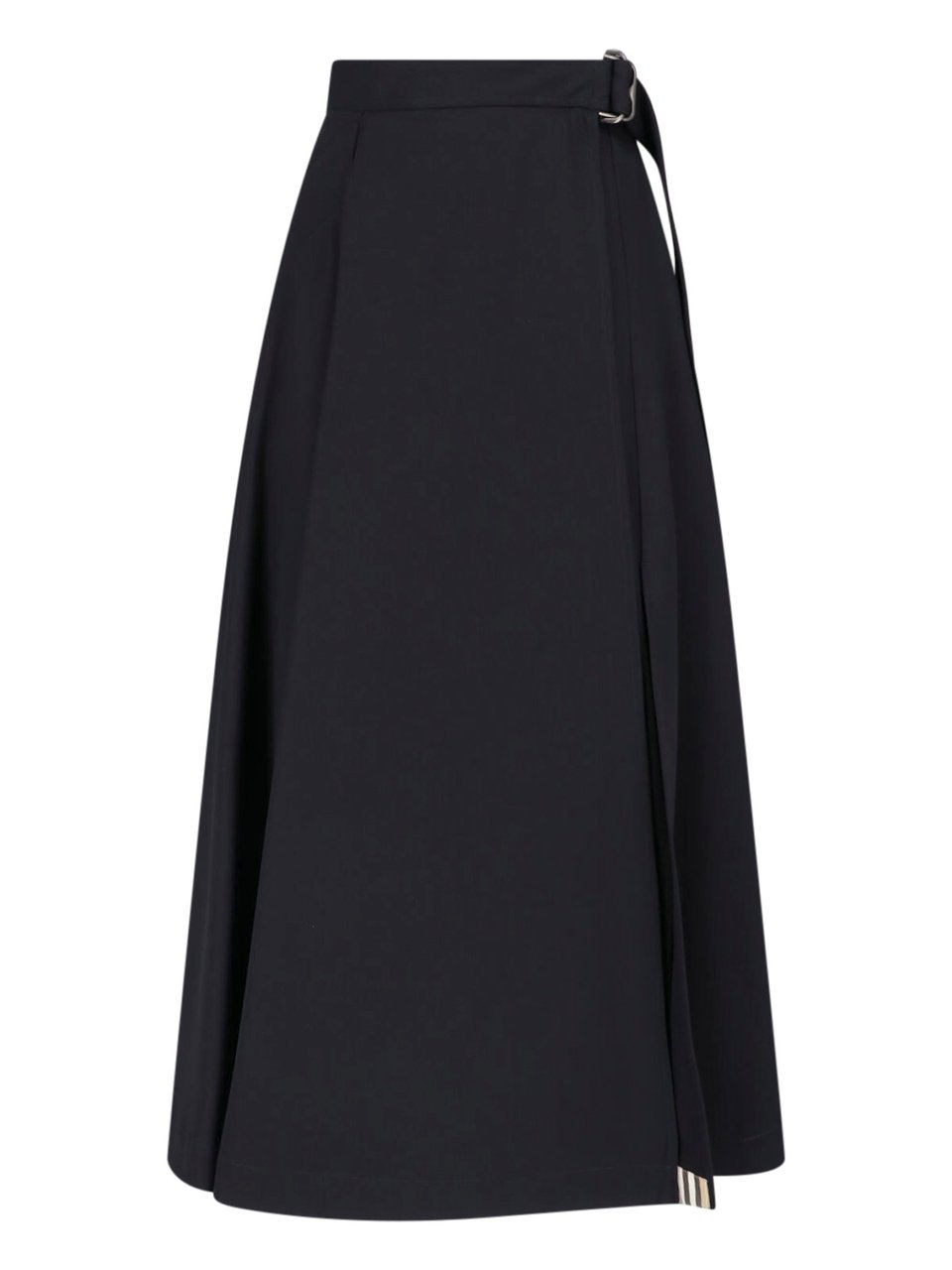 Burberry Black Check Hem Wool Maxi Skirt Zwart