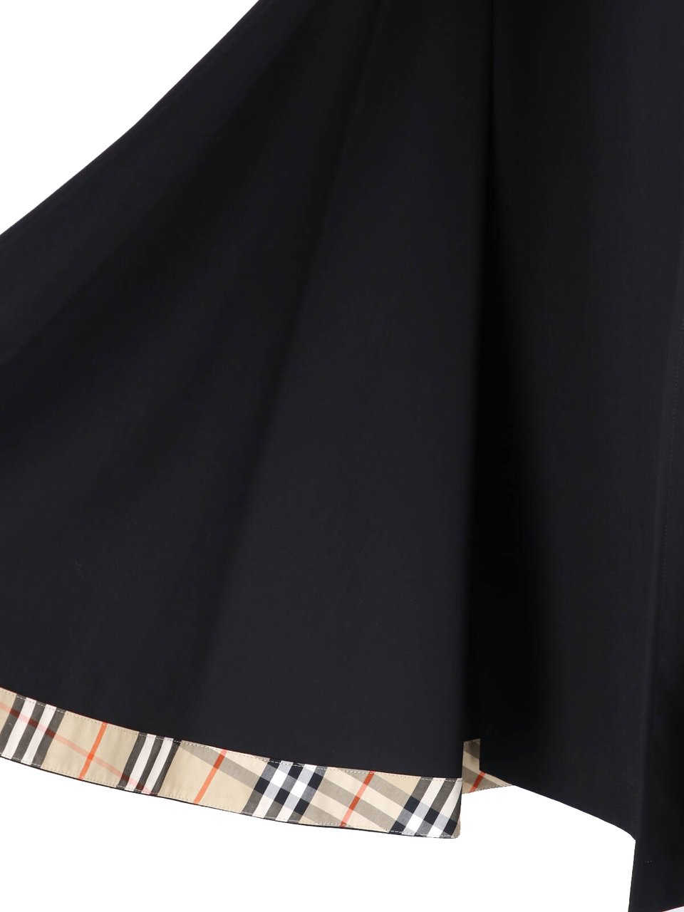 Burberry Black Check Hem Wool Maxi Skirt Zwart