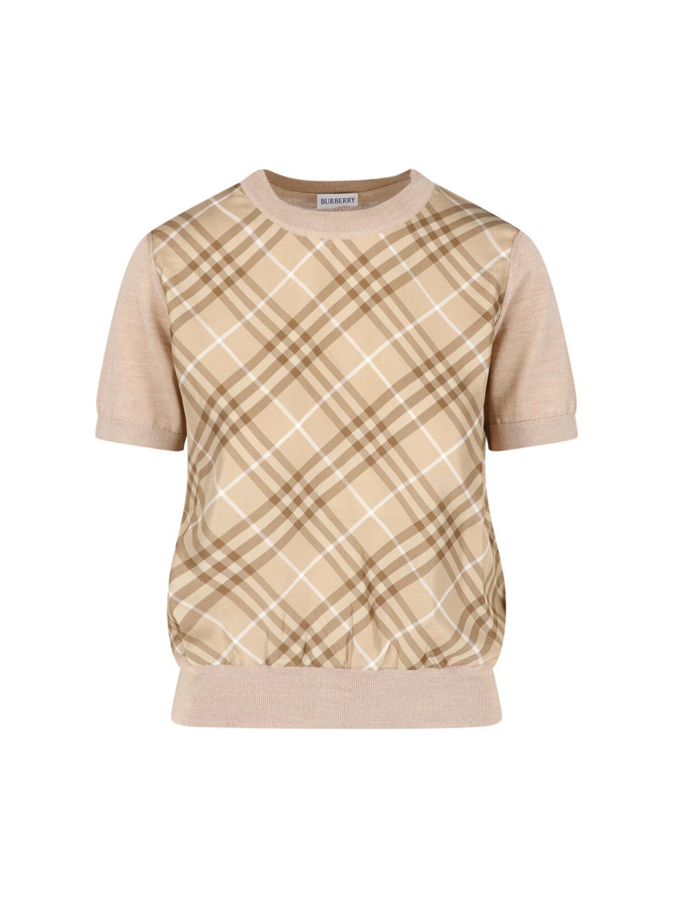 Burberry Beige Check Silk-Blend Sweater Neutraal