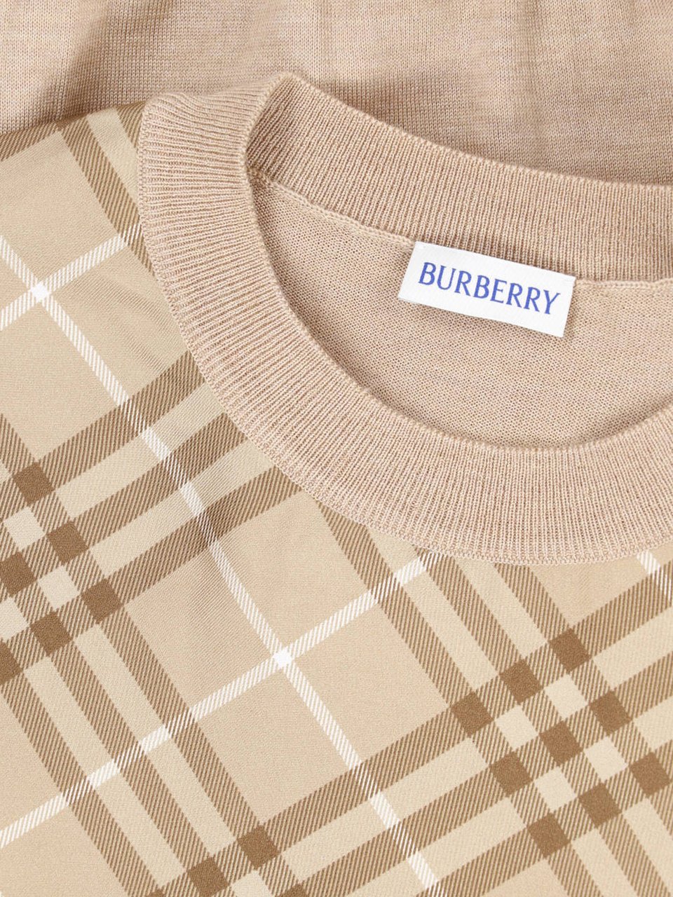 Burberry Beige Check Silk-Blend Sweater Neutraal
