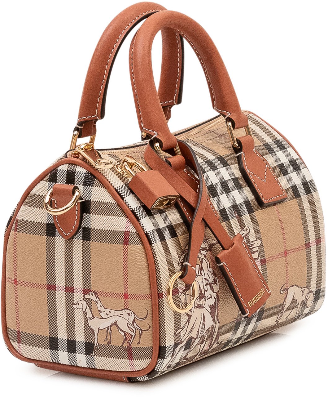 Burberry Borsa Bowling con Motivo Check Beige