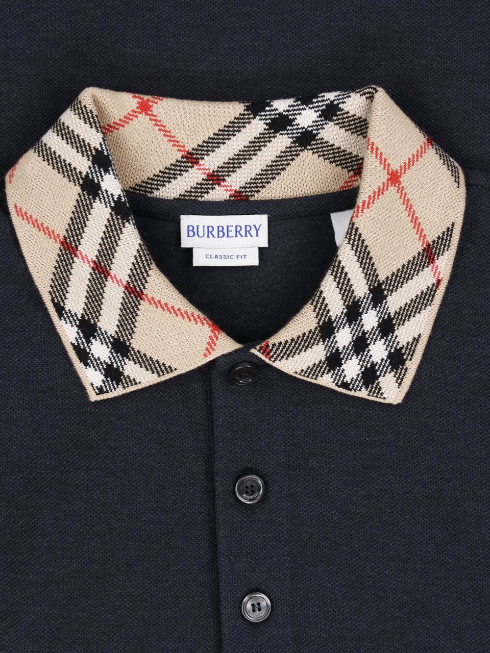 Burberry Dark Gray Cotton Check Polo Shirt Grijs