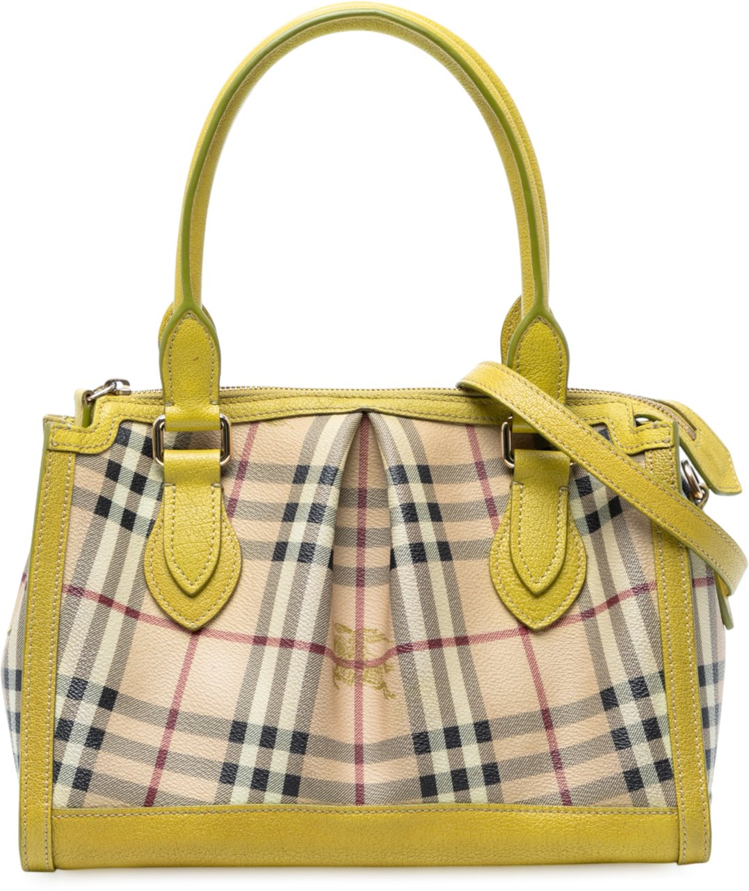 Burberry Haymarket Check Coated Canvas Pilgrim Satchel Bruin