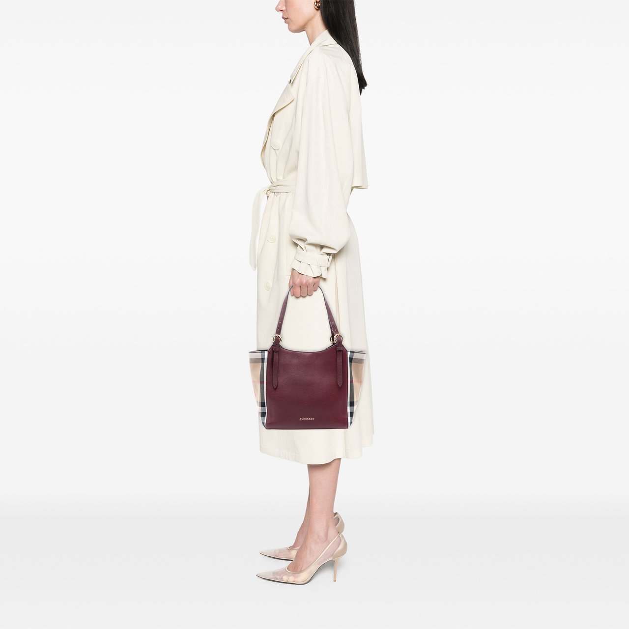 Burberry Grained Calfskin and House Check Canvas Canterbury Tote Paars