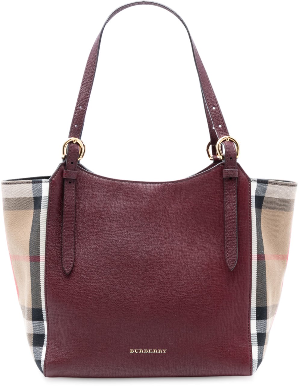 Burberry Grained Calfskin and House Check Canvas Canterbury Tote Paars