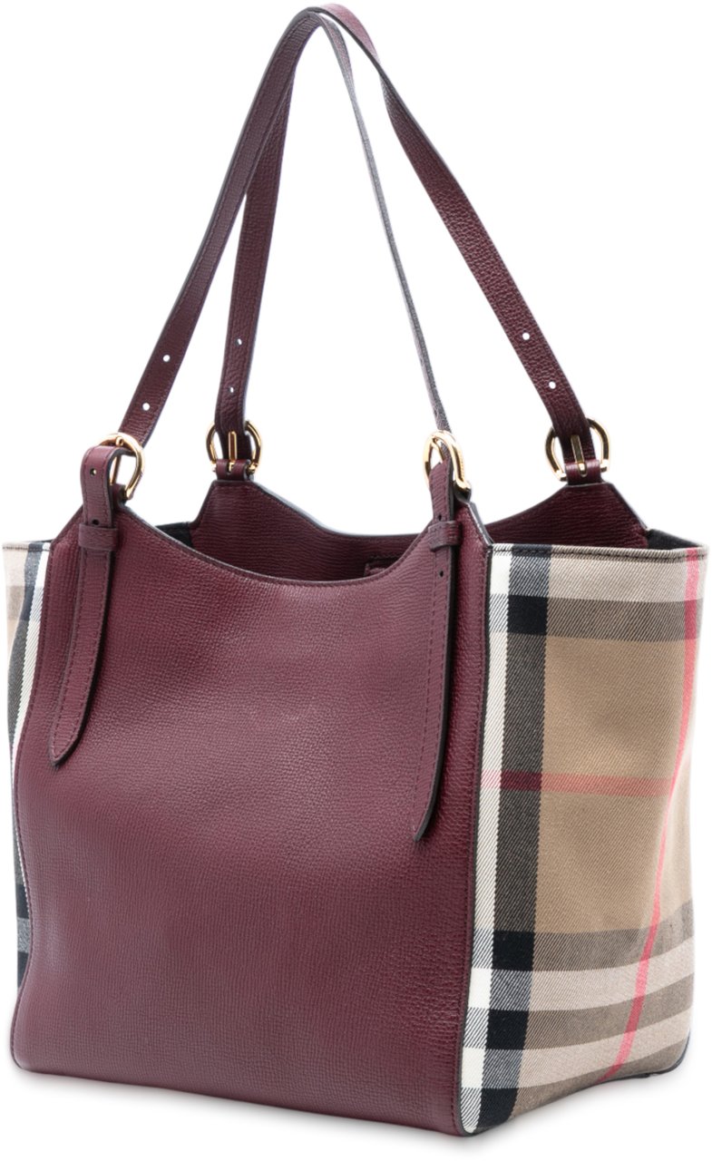 Burberry Grained Calfskin and House Check Canvas Canterbury Tote Paars