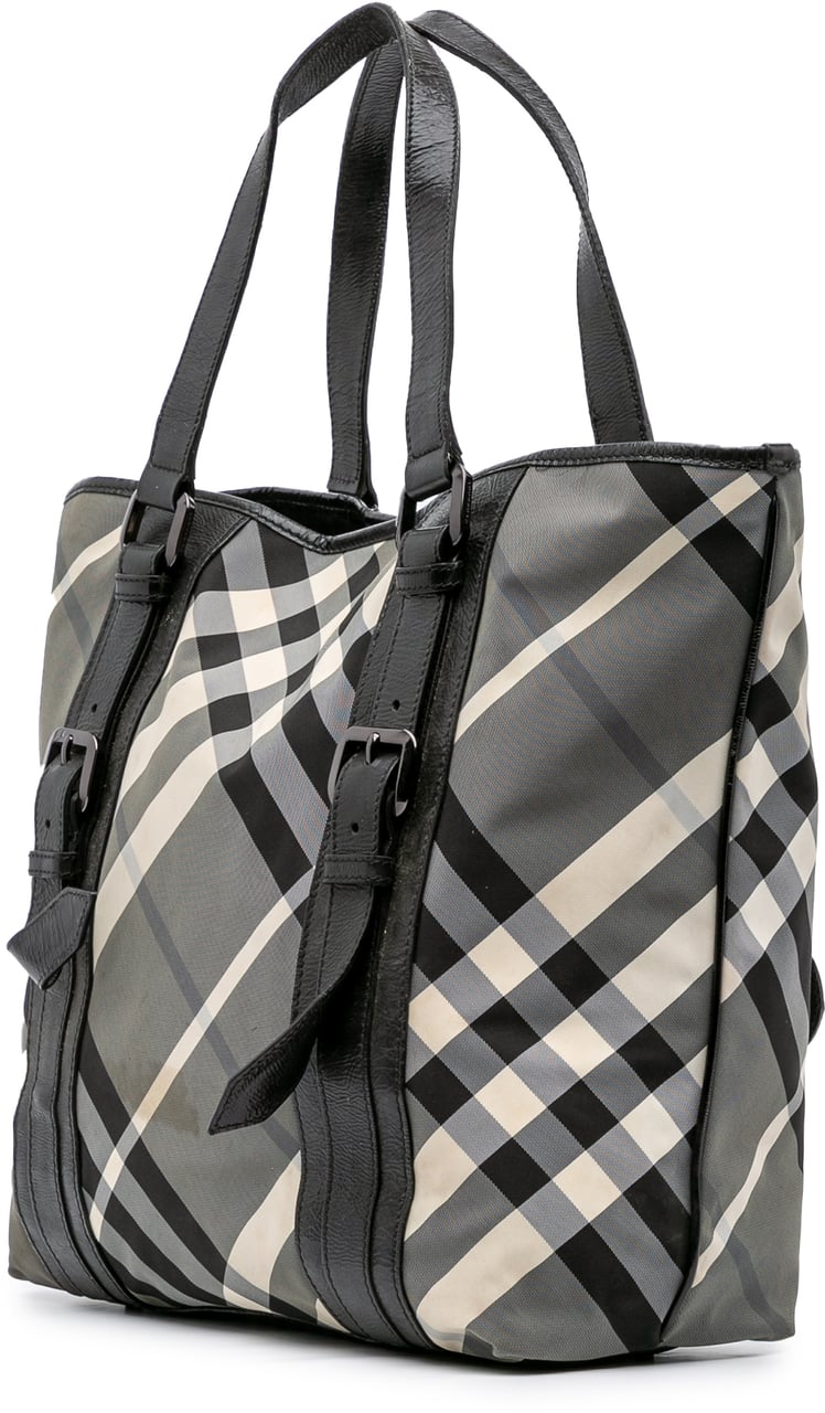Burberry Medium Beat Check Nylon Victoria Tote Grijs