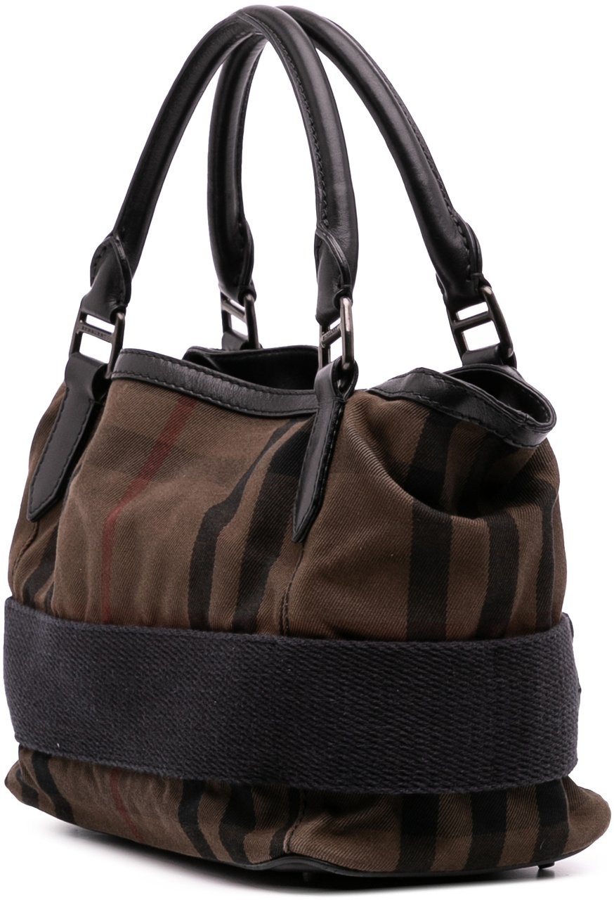 Burberry House Check Canvas and Leather Parsons Satchel Bruin