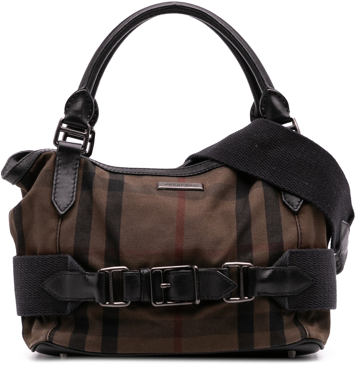 Burberry House Check Canvas and Leather Parsons Satchel Bruin