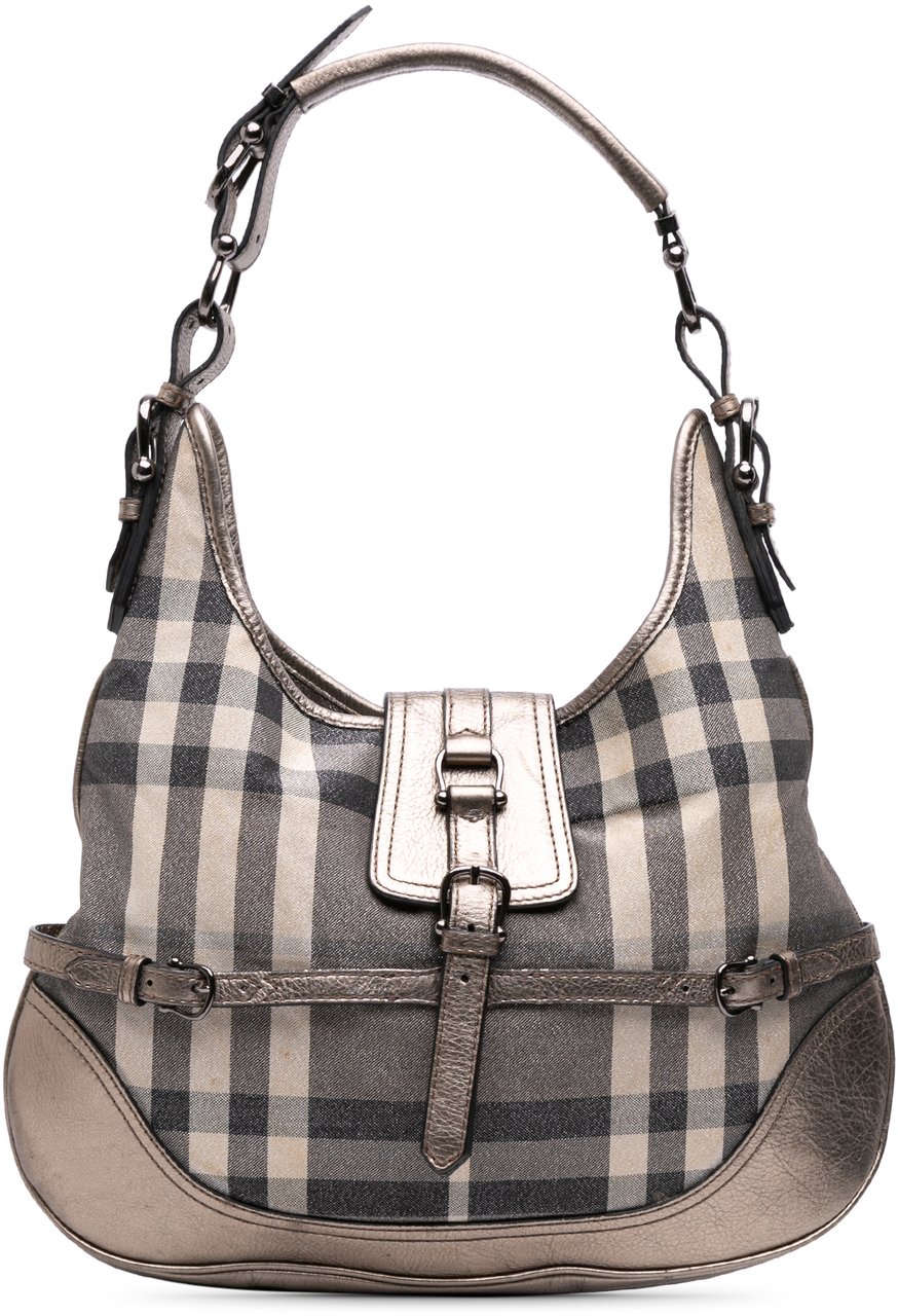 Burberry Smoke Check Coated Canvas Brooke Hobo Grijs