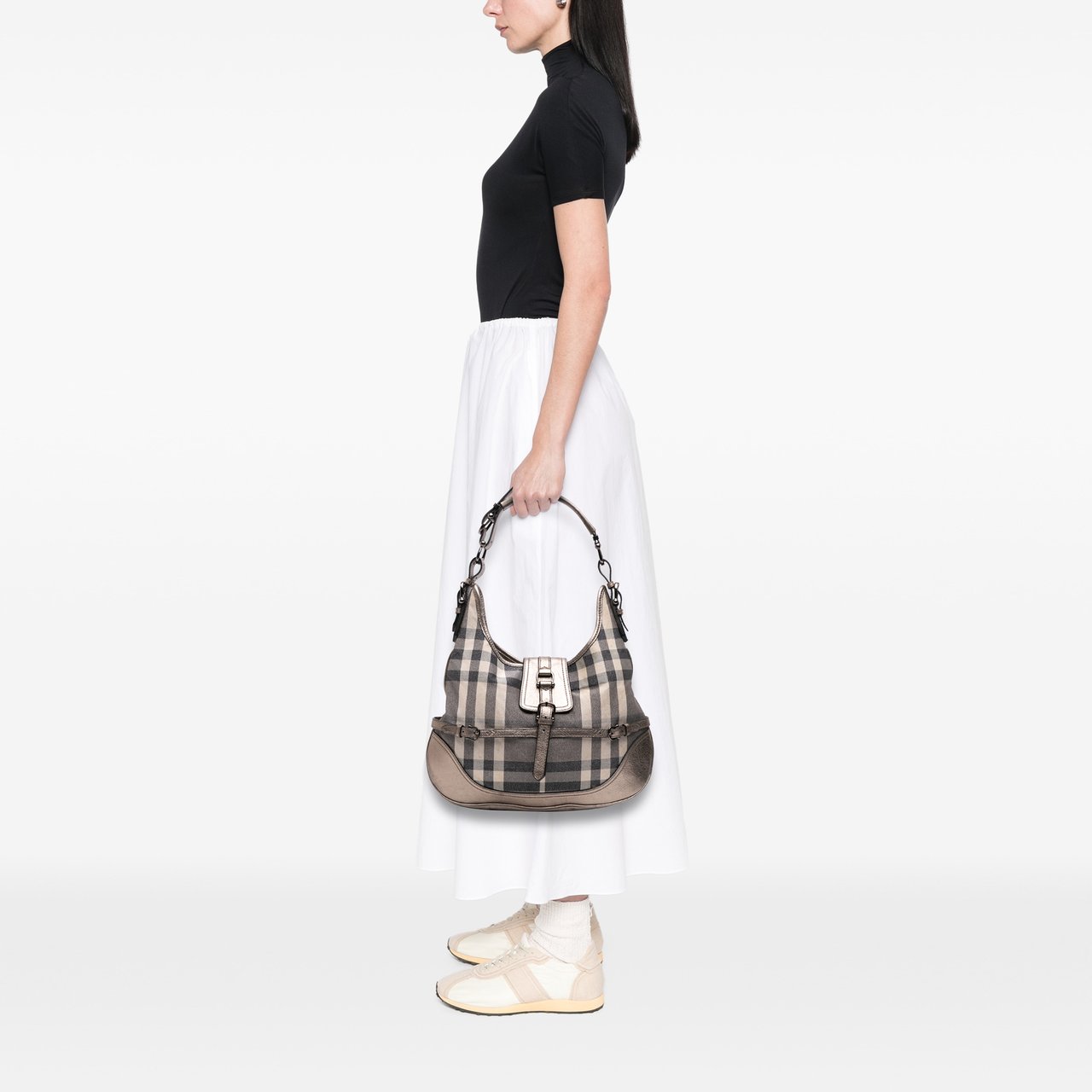 Burberry Smoke Check Coated Canvas Brooke Hobo Grijs