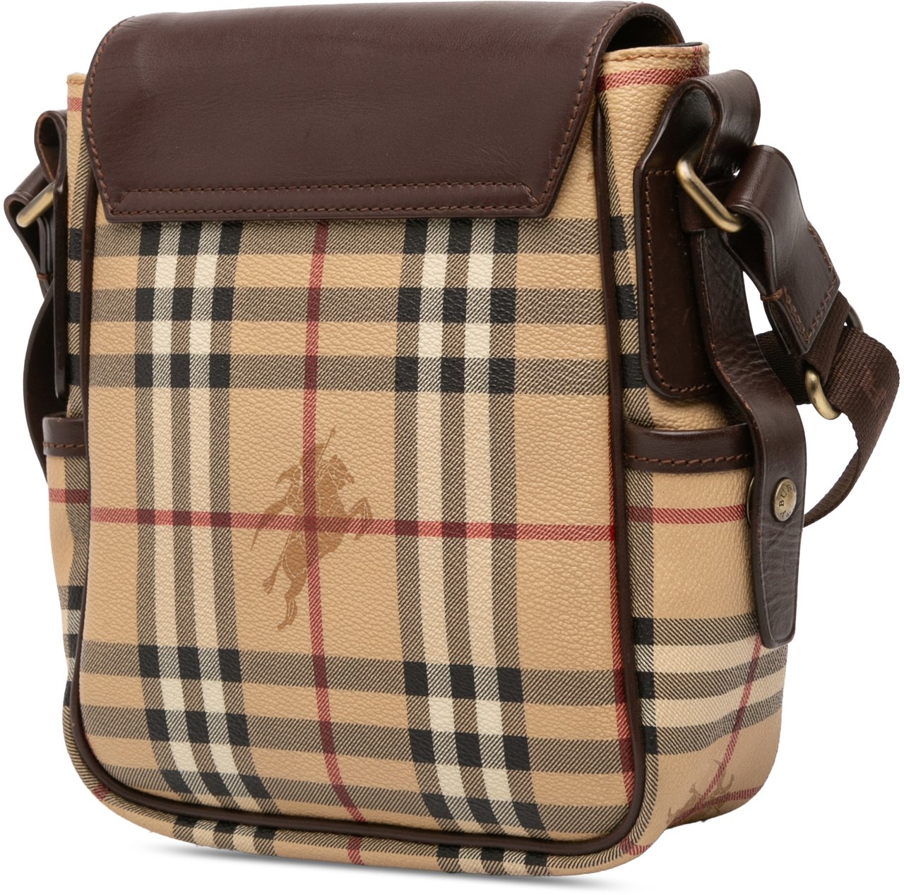 Burberry Haymarket Check Coated Canvas Flap Crossbody Bruin