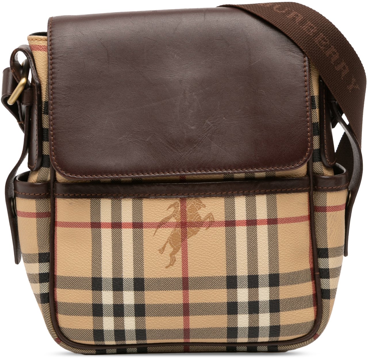 Burberry Haymarket Check Coated Canvas Flap Crossbody Bruin