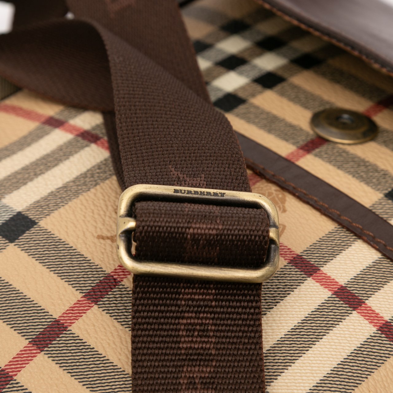 Burberry Haymarket Check Coated Canvas Flap Crossbody Bruin