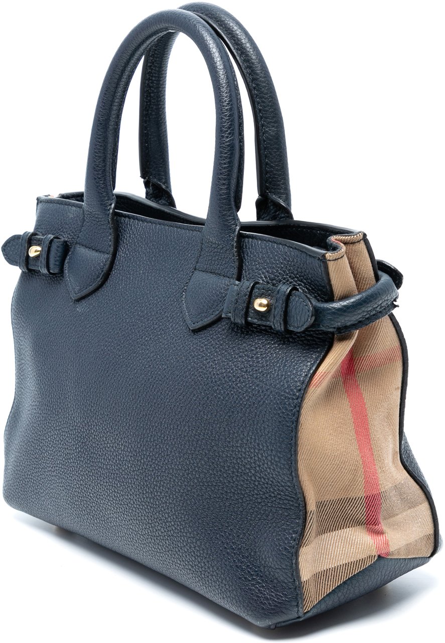Burberry Medium Leather and House Check Banner Satchel Blauw