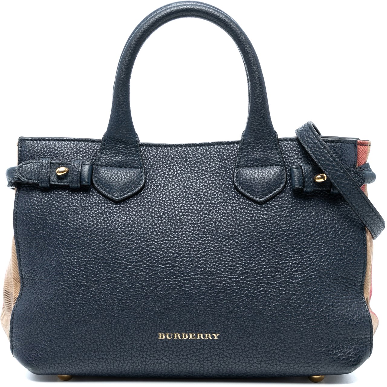 Burberry Medium Leather and House Check Banner Satchel Blauw