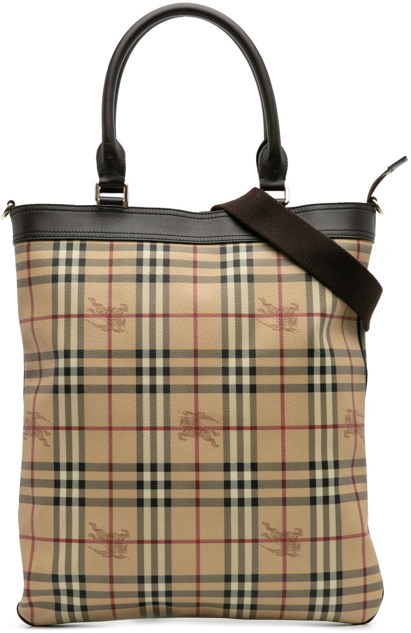 Burberry Haymarket Check Coated Canvas Tote Bruin