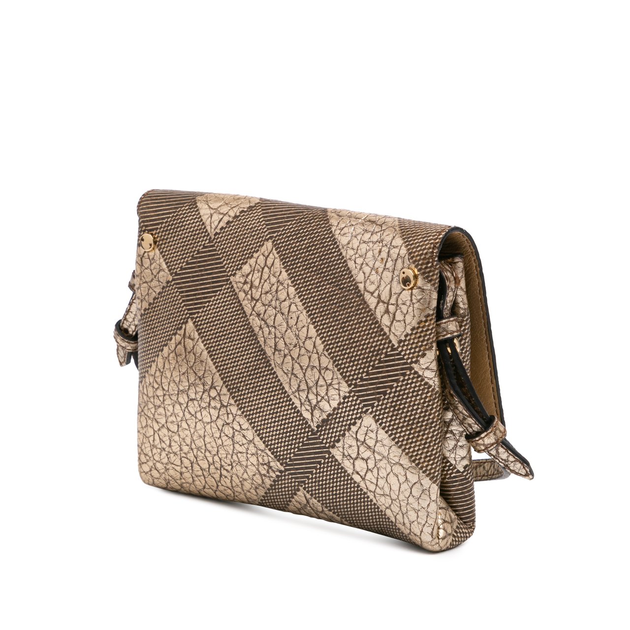 Burberry Embossed Grain Check Leather Langley Crossbody Goud