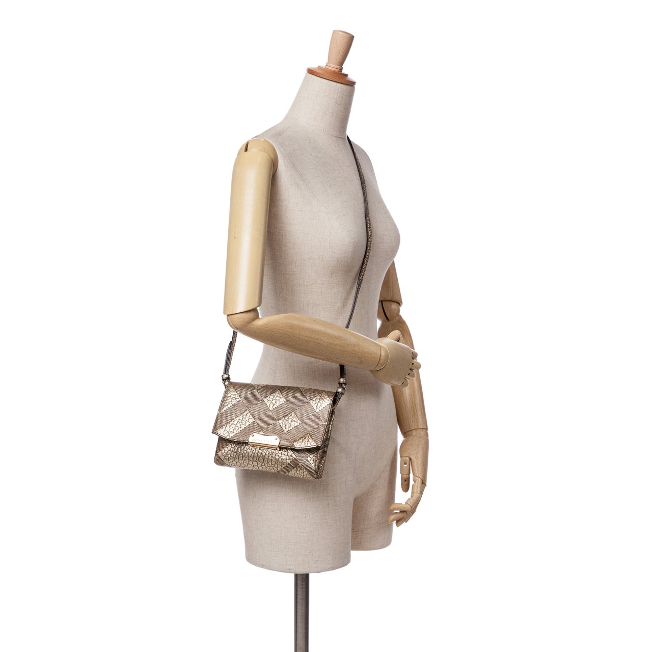 Burberry Embossed Grain Check Leather Langley Crossbody Goud