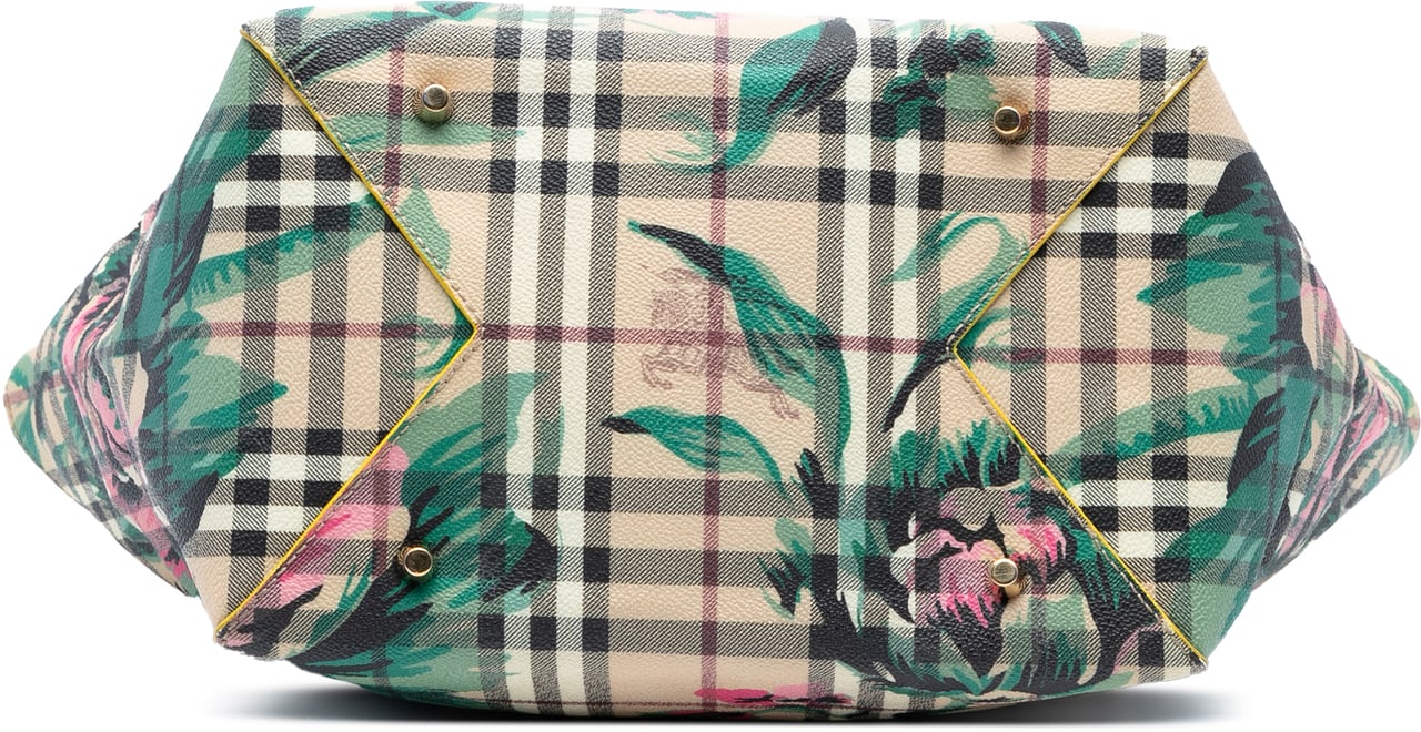 Burberry Small Haymarket Check Floral Print Coated Canvas Canterbury Tote Bruin
