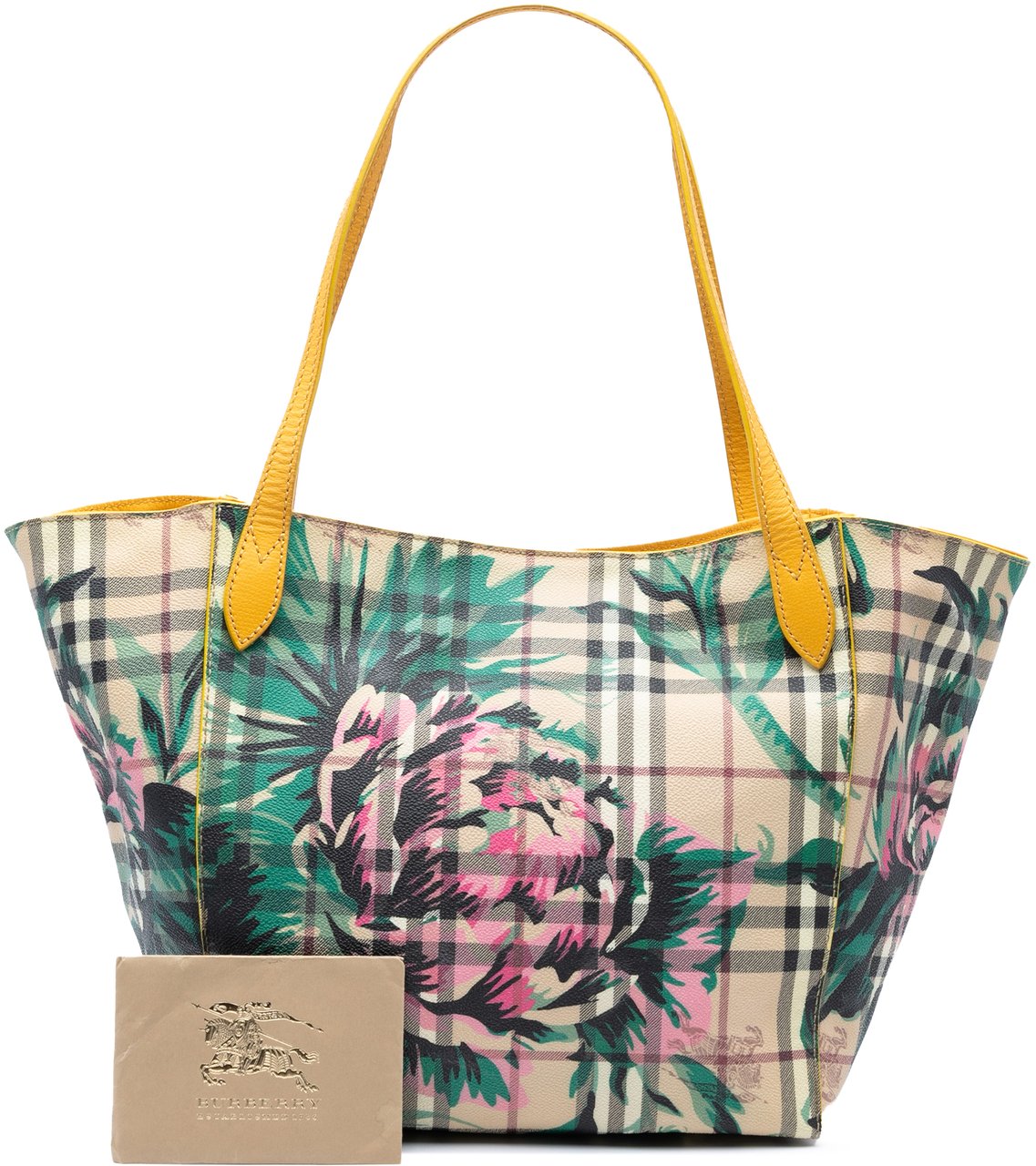 Burberry Small Haymarket Check Floral Print Coated Canvas Canterbury Tote Bruin