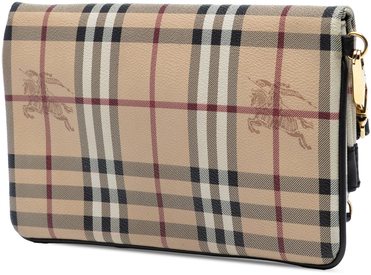 Burberry Haymarket Check Coated Canvas Adeline Fold over Clutch Bruin