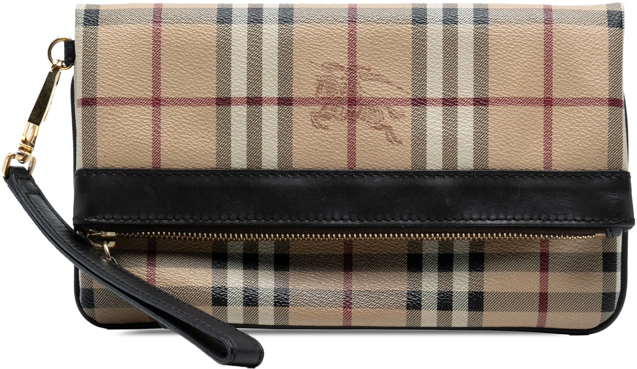 Burberry Haymarket Check Coated Canvas Adeline Fold over Clutch Bruin