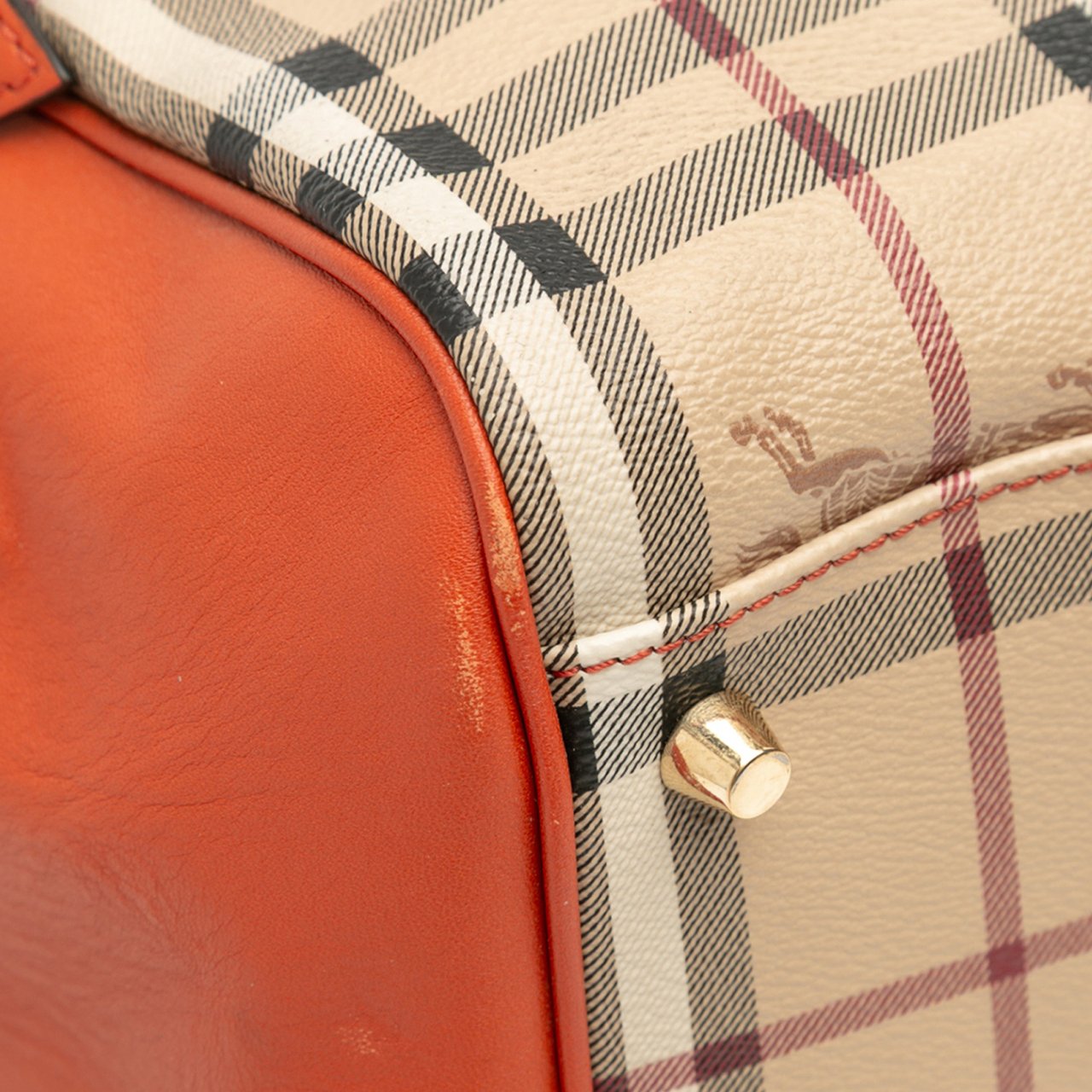 Burberry Small Leather Trimmed Haymarket Check Coated Canvas Canterbury Tote Bruin