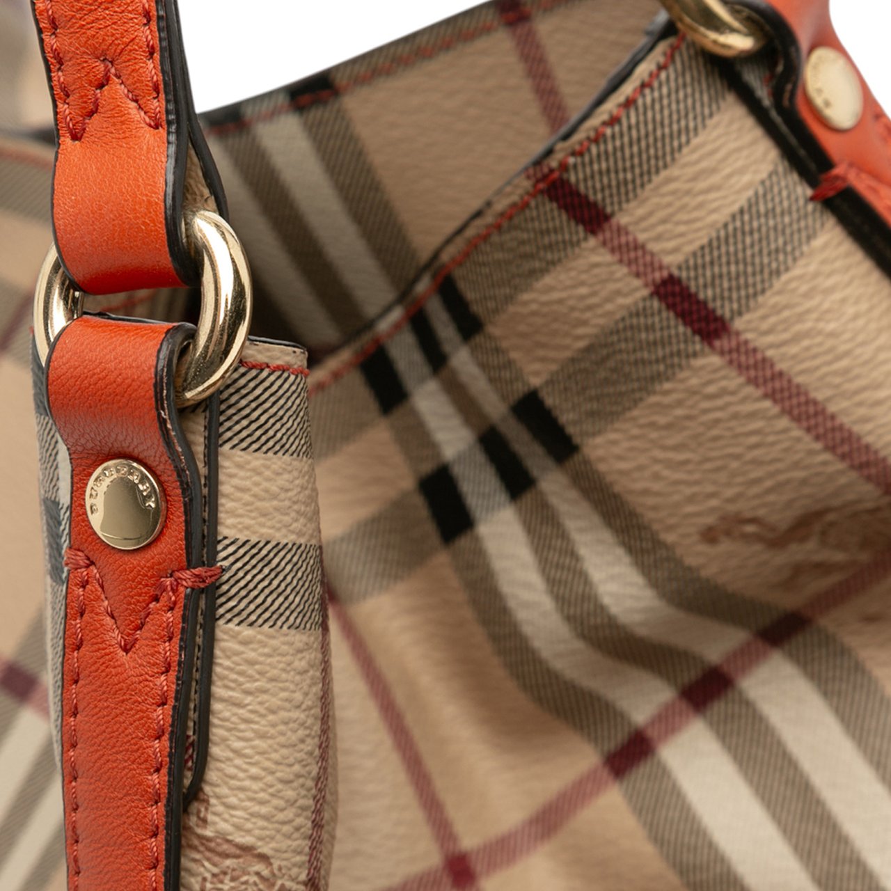 Burberry Small Leather Trimmed Haymarket Check Coated Canvas Canterbury Tote Bruin