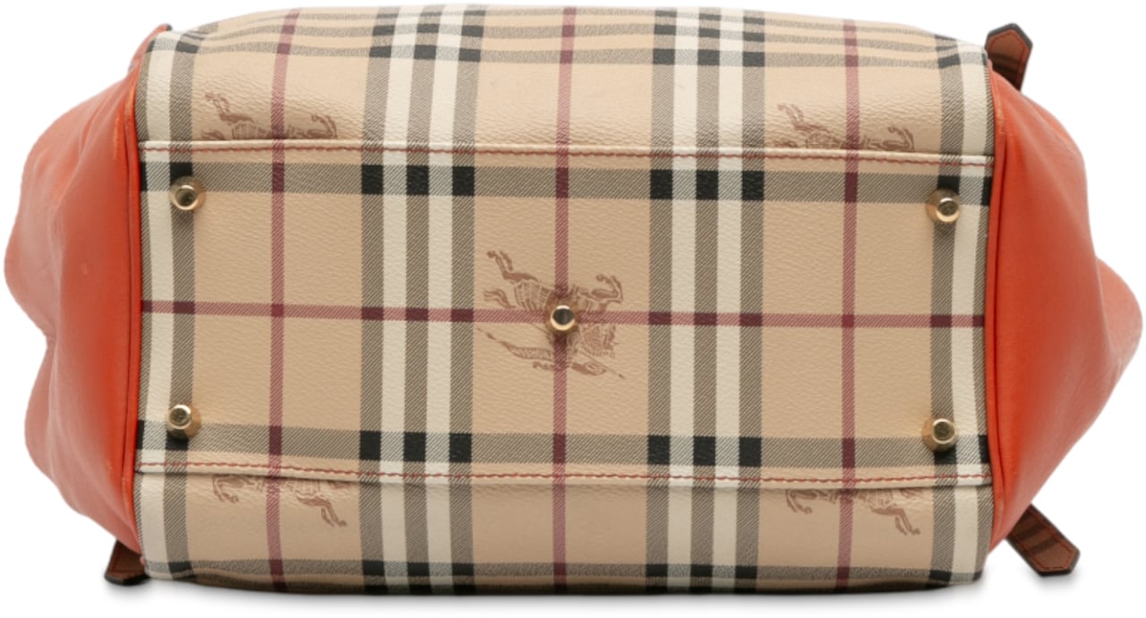 Burberry Small Leather Trimmed Haymarket Check Coated Canvas Canterbury Tote Bruin