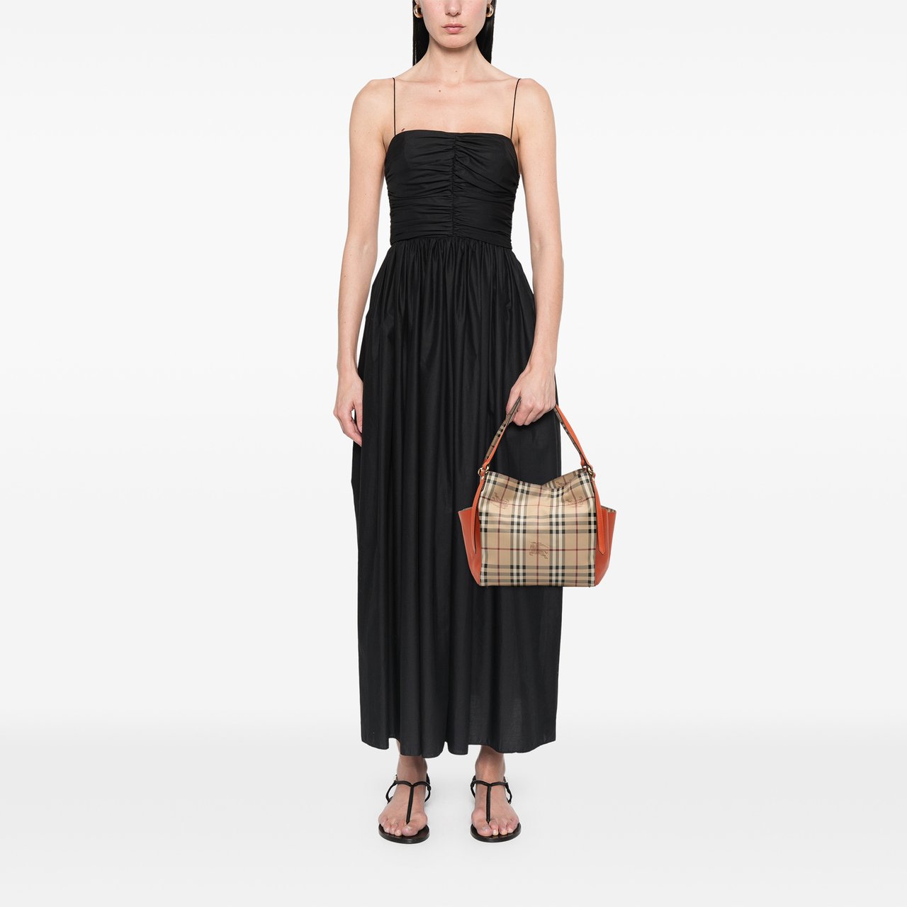 Burberry Small Leather Trimmed Haymarket Check Coated Canvas Canterbury Tote Bruin