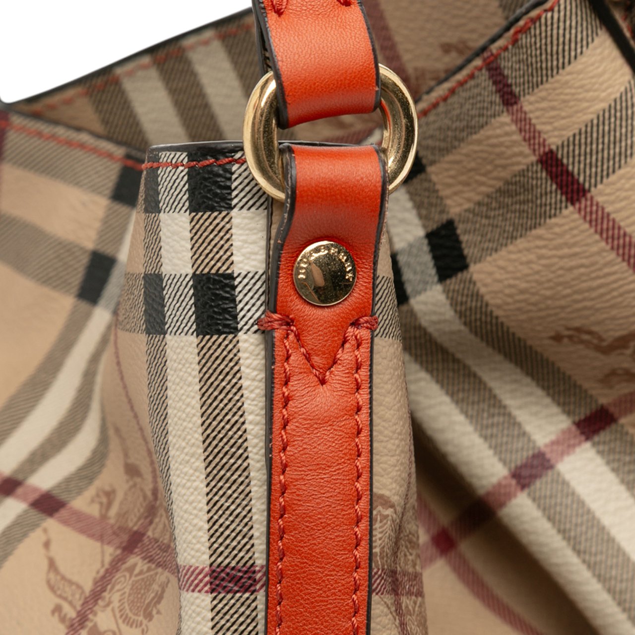 Burberry Small Leather Trimmed Haymarket Check Coated Canvas Canterbury Tote Bruin