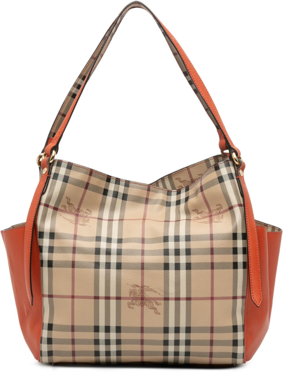 Burberry Small Leather Trimmed Haymarket Check Coated Canvas Canterbury Tote Bruin